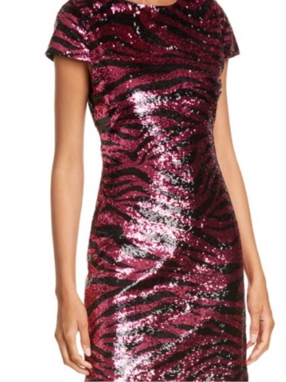 Alice + Olivia Sequin Zebra-Print Cap-Sleeve Dress in Magenta size 2